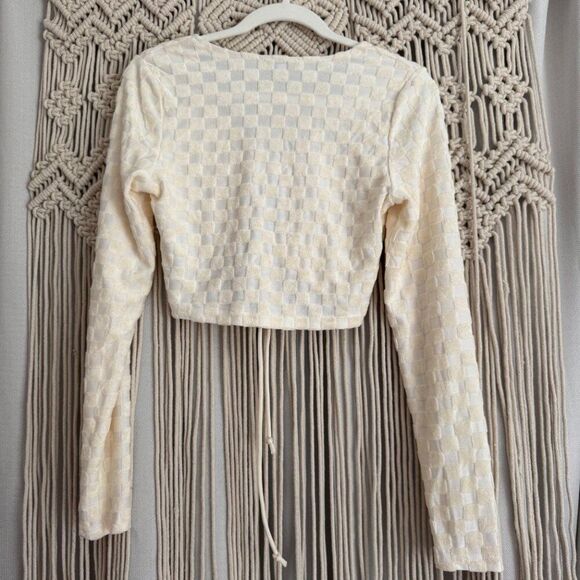 Pretty Garbage Checkered Drawstring Crop Top – Off White – Size Medium – EUC - Picture 4 of 4